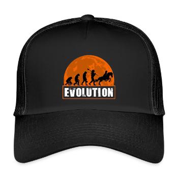 Pferderennsport-Entwicklung, Reitsport, Jockey, Sonnenuntergang - Kinder Trucker-Cap - Schwarz/Schwarz - Vorne