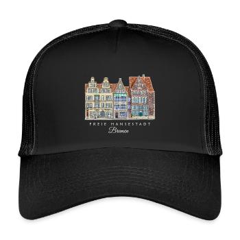 Free Hanseatic City of Bremen - Row of Houses Drawing - Kids’ Trucker Cap - black/black - Front