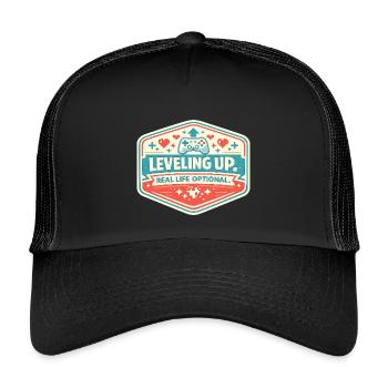 Leveling Up Gaming Abzeichen - Kinder Trucker-Cap - Schwarz/Schwarz - Vorne