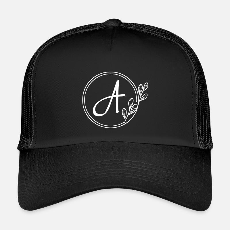Handgezeichnetes Pflanzenmonogramm mit Stil A - Kinder Trucker-Cap - Schwarz/Schwarz