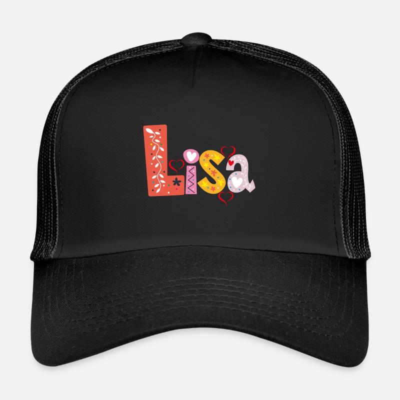 Personalisierter Lisa-Name - Kinder Trucker-Cap - Schwarz/Schwarz