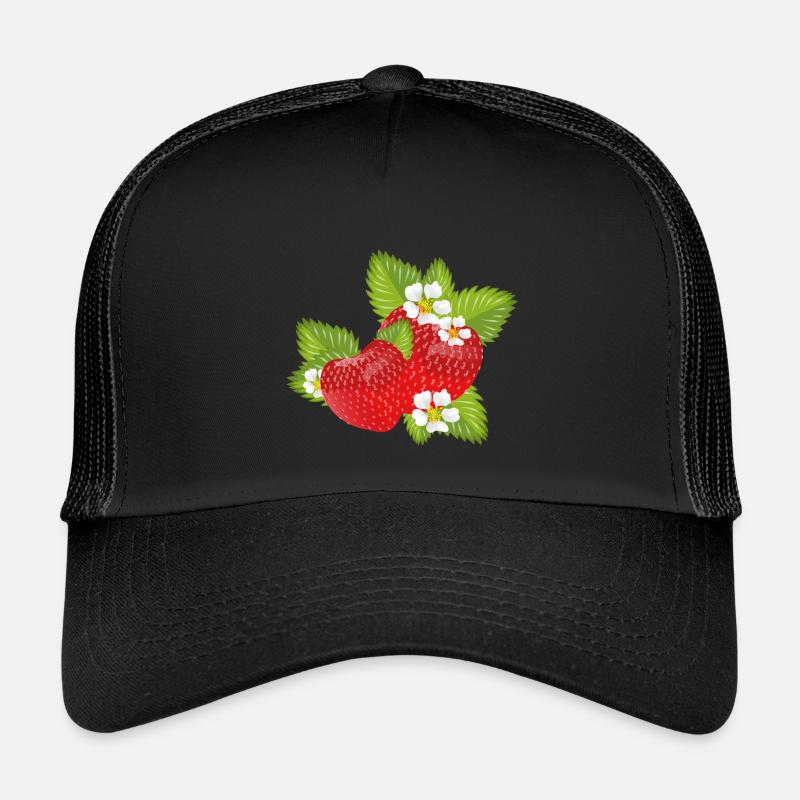 Fraises entourées de feuilles vertes et de fleurs Casquette trucker enfant