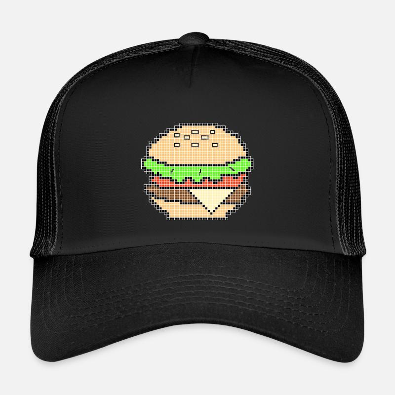 Pixel Art Cheeseburger Design - Kids’ Trucker Cap - black/black