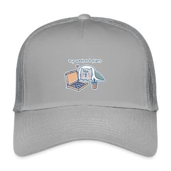 Chat Kawaii avec Pizza Design - Casquette trucker enfant - gris clair - Devant