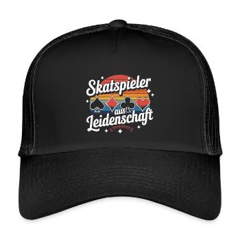  Skatspieler Aus Leidenschaft Retro Skat Karten - Kinder Trucker-Cap - Schwarz/Schwarz - Vorne