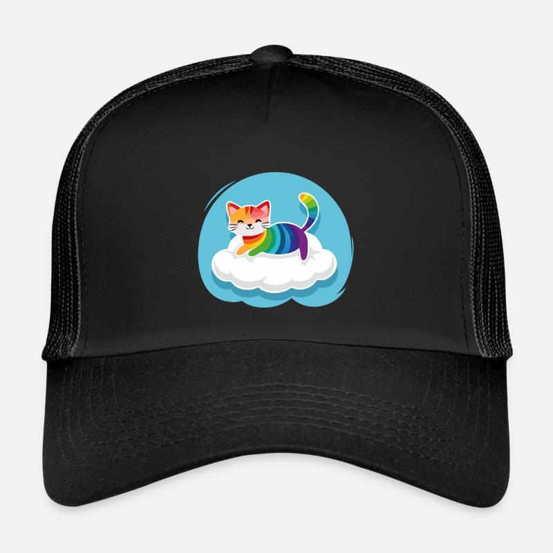 Kunterbunte Katze schwebt auf Wolke (Tag) - Kinder Trucker-Cap - Schwarz/Schwarz