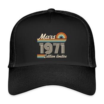 55th Birthday Gift - Born in March 1971 - Kids’ Trucker Cap - black/black - Front