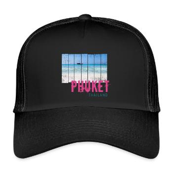 Phuket in Thailand Vintage Beach Holiday Souvenir - Kids’ Trucker Cap - black/black - Front