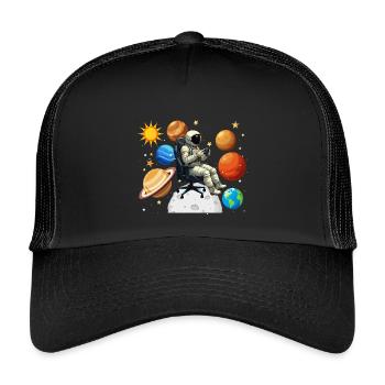 Astronaut Zocken Gaming Weltraum Gamer - Kinder Trucker-Cap - Schwarz/Schwarz - Vorne