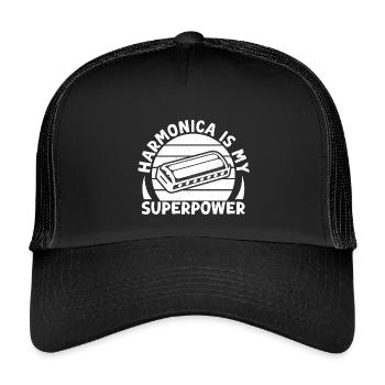 Harmonica Musican est mon superpouvoir Harmonica - Casquette trucker enfant - noir/noir - Devant