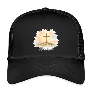 Auferstehung He is Risen Ostern Jesus - Kinder Trucker-Cap - Schwarz/Schwarz - Vorne