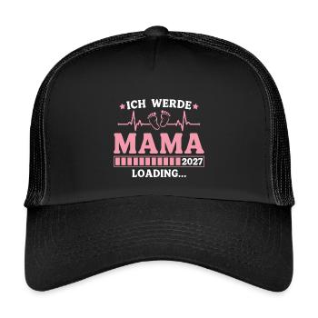 Ich werde Mama 2027 – Werdende Mutter - Kinder Trucker-Cap - Schwarz/Schwarz - Vorne