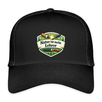 Natur ist mein Lehrer – Waldbadge - Kinder Trucker-Cap - Schwarz/Schwarz - Vorne