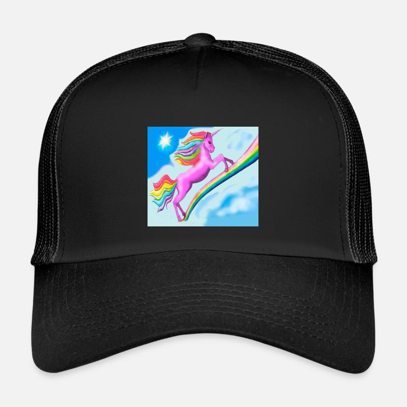 Einhorn und Regenbogen - Kinder Trucker-Cap - Schwarz/Schwarz