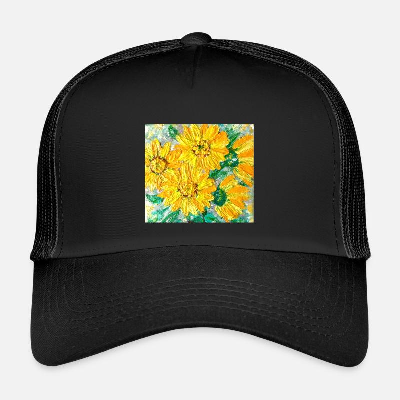 Sonnenblumen bemalt mit Express-Pinsel - Kinder Trucker-Cap - Schwarz/Schwarz
