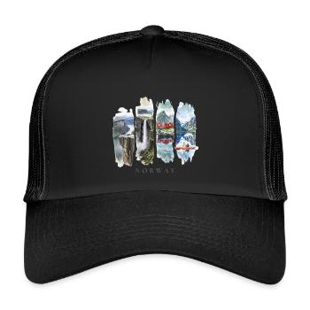 Voyage de vacances en Norvège – Motif fjord et nature sauvage - Casquette trucker enfant - noir/noir - Devant