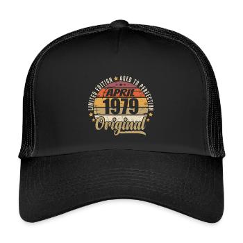 Geburtstagsgeschenk April 1979 - Kinder Trucker-Cap - Schwarz/Schwarz - Vorne