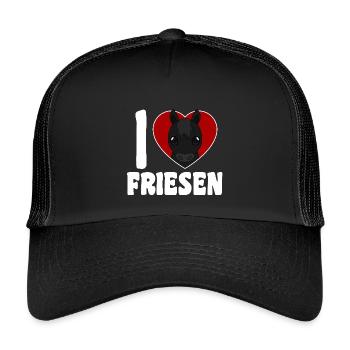 Ich liebe Friesen - Pferdeherz - Kinder Trucker-Cap - Schwarz/Schwarz - Vorne