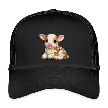 Süßes Kalb-Kuscheltier - Kinder Trucker-Cap - Schwarz/Schwarz - Vorne