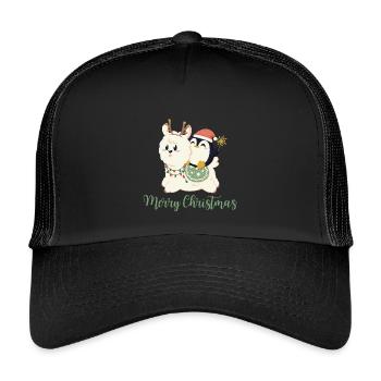 Joyeux Noël - Alpaga + Pingouin pour Noël - Casquette trucker enfant - noir/noir - Devant