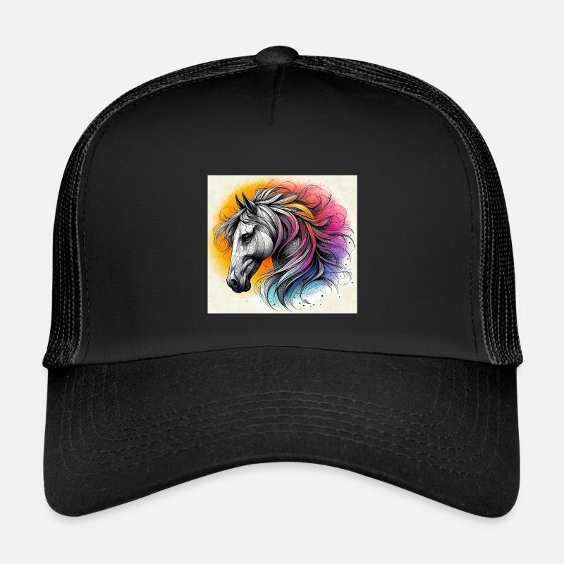 Pferd - Kinder Trucker-Cap - Schwarz/Schwarz