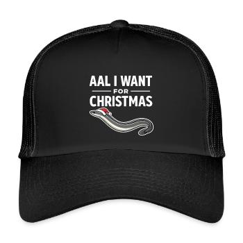 Aal I Want For Christmas – Lustiges Aal Shirt - Kinder Trucker-Cap - Schwarz/Schwarz - Vorne