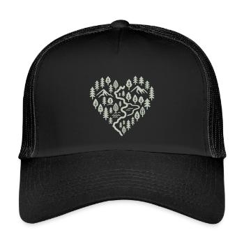 Herz mit Berg- und Waldlandschaft - Kinder Trucker-Cap - Schwarz/Schwarz - Vorne