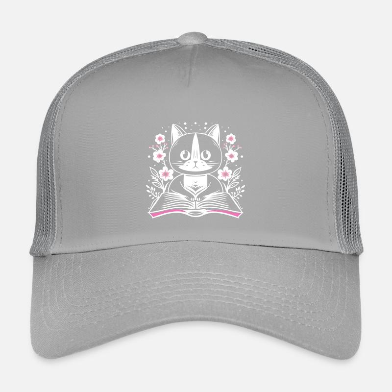 Lecture chat mignon avec livre et fleurs Casquette trucker enfant