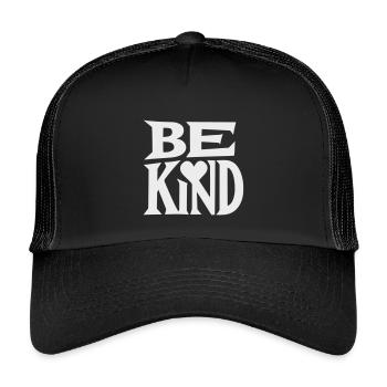 Be kind slogan with heart - Kids’ Trucker Cap - black/black - Front