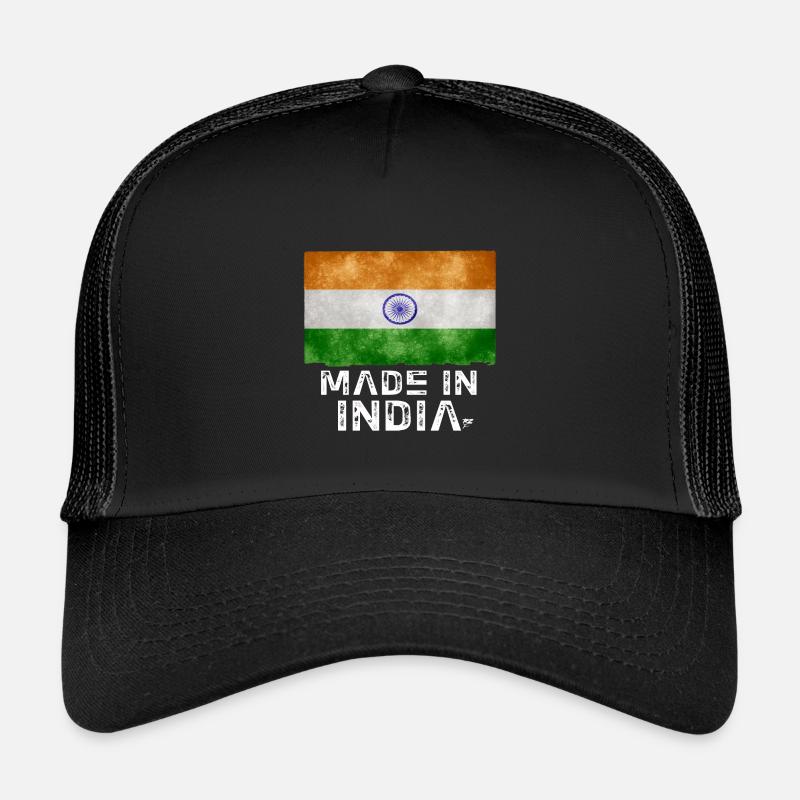 Made in India Flag Stencil Tee - Kids’ Trucker Cap - black/black