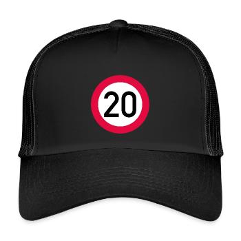 20. Geburtstag Achtung! Verkehrsschild 20 Km/h - Kinder Trucker-Cap - Schwarz/Schwarz - Vorne