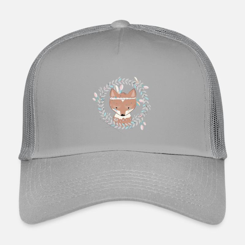 small fox with feather decoration in ethno frame Kids’ Trucker Cap