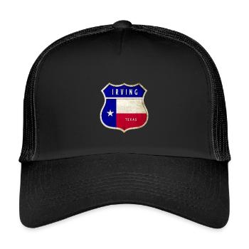 Irving Texas Crest Flag Design - Kids’ Trucker Cap - black/black - Front