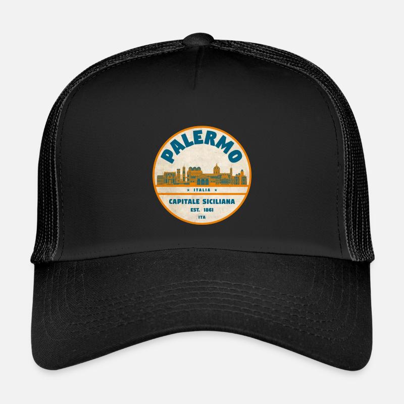 Palermo Retro Stadtlogo rund - Kinder Trucker-Cap - Schwarz/Schwarz