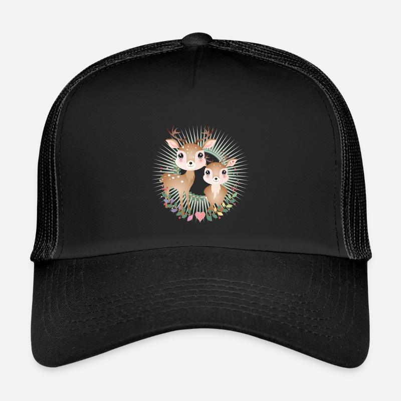 zwei niedliche Hirsche - im strahlenden Rahmen - Kinder Trucker-Cap - Schwarz/Schwarz