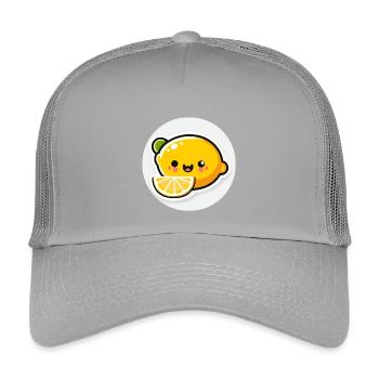 Cute laughing yellow lemon in comic style - Kids’ Trucker Cap - light grey - Front