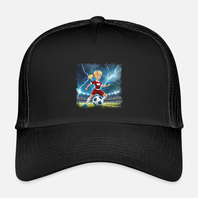 Fussballerin Comicfigur Stadion mit Blitzen Kinder Trucker-Cap