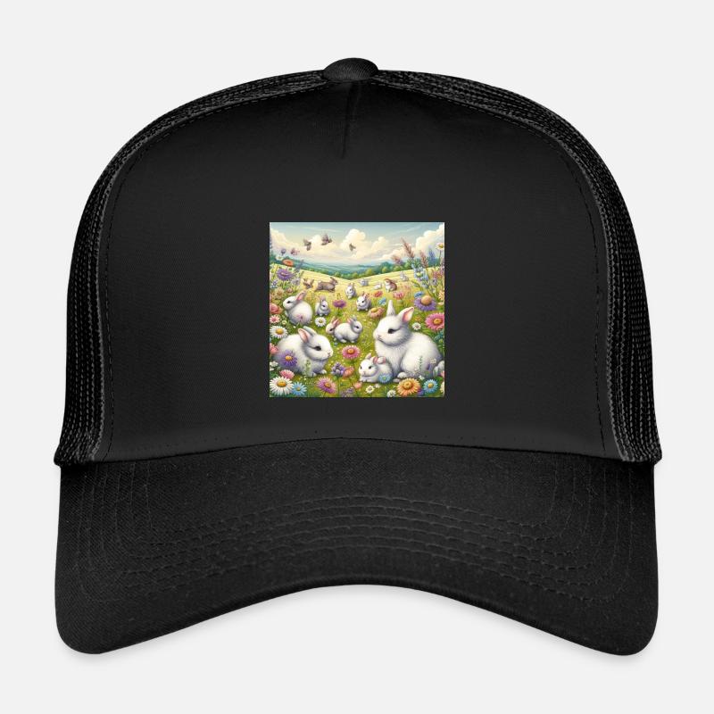Kaninchen in einem Blumenfeld - Kinder Trucker-Cap - Schwarz/Schwarz