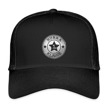Hurrah 1st Class - Silver Badge with Star - Kids’ Trucker Cap - black/black - Front