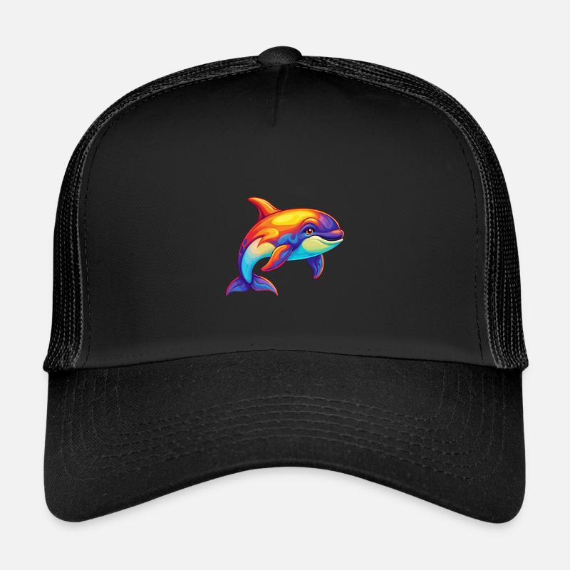 Orca Buntes Kawaii Cartoon Meerestier - Kinder Trucker-Cap - Schwarz/Schwarz