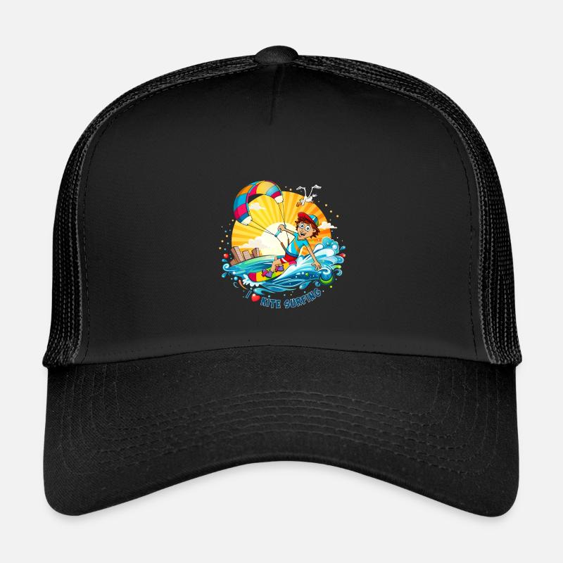 Bunte Illustration eines Kitesurfers - Kinder Trucker-Cap - Schwarz/Schwarz