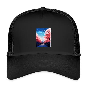 Japan Tokyo Travel Poster Souvenir Postcard Paint - Kids’ Trucker Cap - black/black - Front