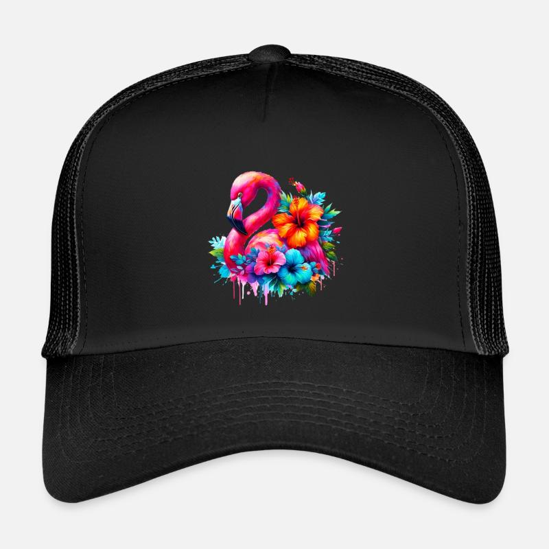 Flamant rose décoré de fleurs d’hibiscus Casquette trucker enfant