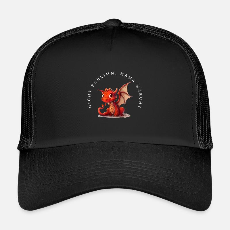 Nicht schlimm, Mama wäscht (Drache) - Kinder Trucker-Cap - Schwarz/Schwarz