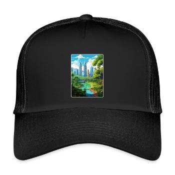 Kuala Lumpur Malaysia Reiseposter Souvenir WPA - Kinder Trucker-Cap - Schwarz/Schwarz - Vorne
