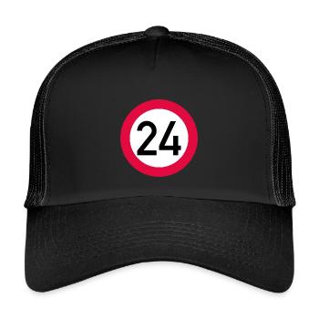 24. Geburtstag Achtung! Verkehrsschild 24 Km/h - Kinder Trucker-Cap - Schwarz/Schwarz - Vorne
