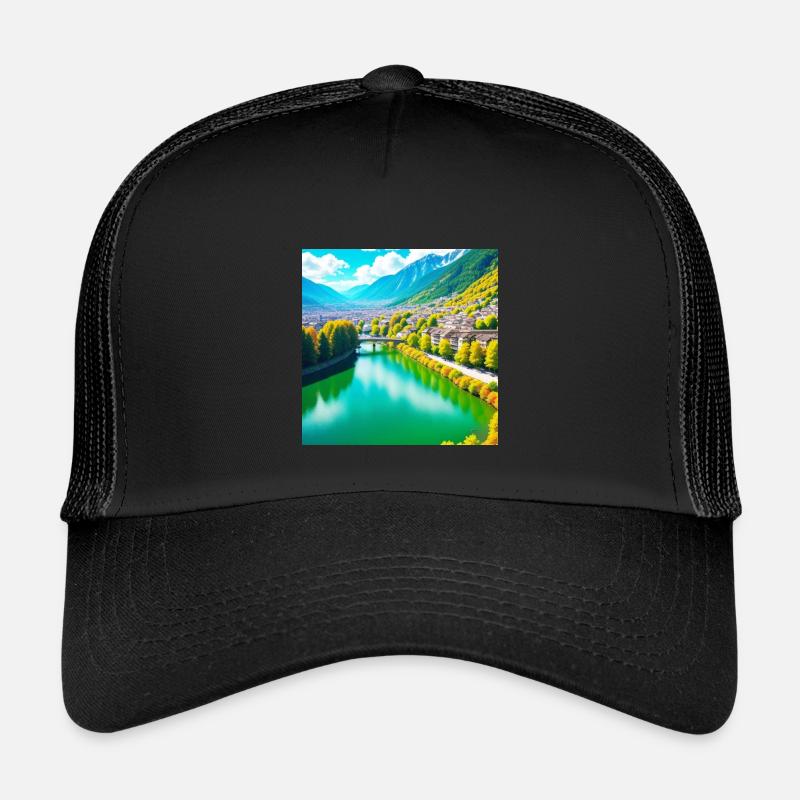 Emerald Valley und Alpendorf - Kinder Trucker-Cap - Schwarz/Schwarz