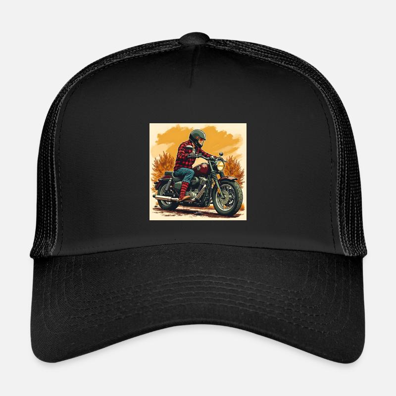 Plaid Socks + Biker Illustration - Kids’ Trucker Cap - black/black