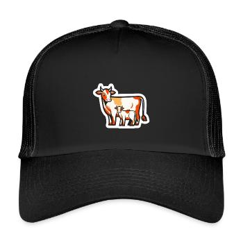 Kuh mit Kalb – Bauernhof Liebe im Comic-Stil - Kinder Trucker-Cap - Schwarz/Schwarz - Vorne