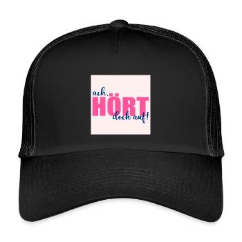 AUFHÖREN SPRÜCHE - Kinder Trucker-Cap - Schwarz/Schwarz - Vorne